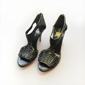 Cole Haan Women’s Black Leather Open Toe Heels Size 6B - Ankle zip